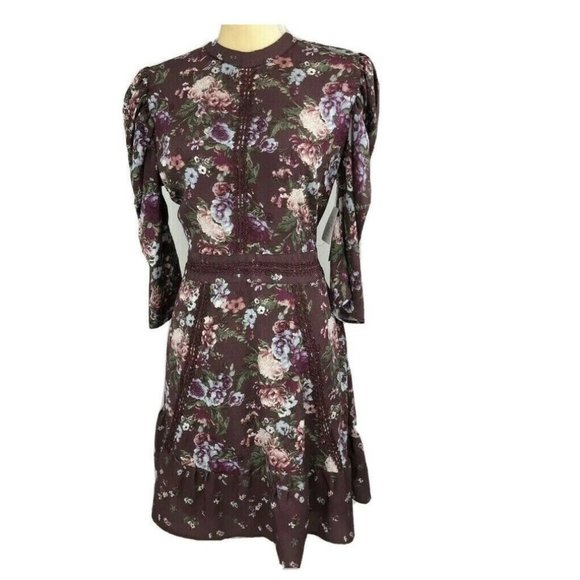 Coco Jaimeson Dress Flare A-Line Small Lace 3/4 Sleeve Mauve French Styl… - Picture 5 of 9